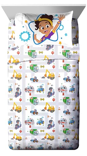 Image of Jay Franco Blippi & Meekah Trucks Full Comforter Set - 7 Piece Blue Bedding Sheet Set & Pillow Covers - Super Soft Microfiber Bed Set | Bed in a Bag, Comforter Sheets Shams Pillowcases, Official Product, Soft Microfiber, Machine Washable, Kids Gift