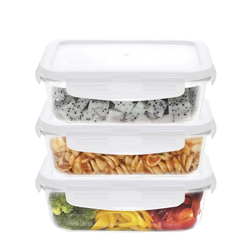 Image of Cutting EDGE 1040ml Rectangular Borosilicate Glass Food Container(Set of 3) | Lunch box, dry food storage, meal storage, refrigerator use, Transparent container, household kitchen, for food Preparation