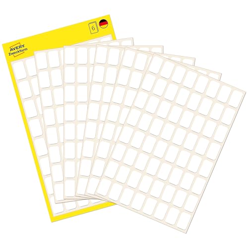 AVERY Zweckform 3041 Haushaltsetiketten selbstklebend (13x8 mm, 384 Aufkleber auf 6 Bogen, Vielzweck-Etiketten für Haushalt, Schule, und Büro zum Beschriften und Kennzeichnen) blanko, weiß