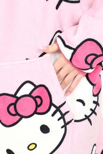 Hello Kitty Womens and Girls Matching Fully Lined Luxury Fleece Hoodie Oversized Blanket Hoody (4-6 Years) Pink - Image 6
