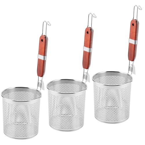 MUNGHOK 3 Stück Edelstahl Nudelkorb, Mikroperforiertem Nudelsieb Pasta Sieb Servierkorb Küchensieb Seiher Abtropfsieb für Nudeln Obst Knödel Lebensmittel