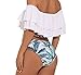Creabygirls Floral Print Flounce Two Piece Swimsuit High Waist Ruffled Off-Shoulder Bathing Suit (M US6-8, Flounce top) White