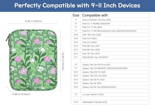 Image of Dadanism 9-11 inch Tablet Sleeve Bag Carrying Case for iPad (A16) 11th Gen 11 inch, iPad 10th Gen 10.9 inch Air 5 /4, iPad Air M4 /Pro 11 inch, iPad 9 /8 /7th, Galaxy Tab A11+ Plus 11 inch, Remarkable 2 10.3 inch,Papaver Rhoeas