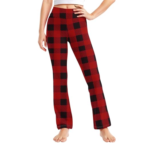 Toddler Girls Plaid Comfort Yoga Pants Teens High Waisted Active Straight Leggings for Kids 2-13 Years