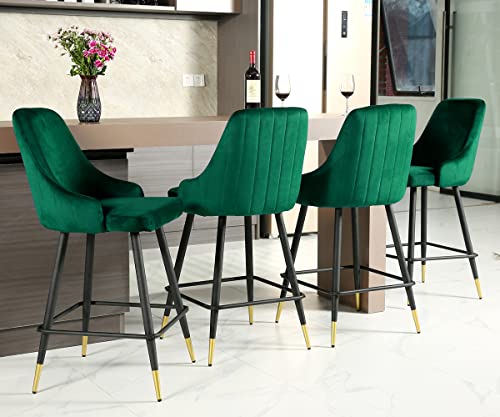 Nopurs Bar Stools Set Of 2,Modern Velvet Bar Chairs With Backrest And Foot Bar For Kitchen,Cafe Dinner,Pub (Green,2 Counter Bar Chairs) #TOP2