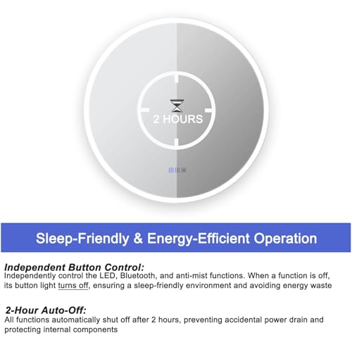 Finmrys Bluetooth Round Bathroom Mirror with LED Lights 800 mm Demister Dimmable 3 Colour Light Memory Function LED Bathroom Mirror 31.5 inch - Image 6