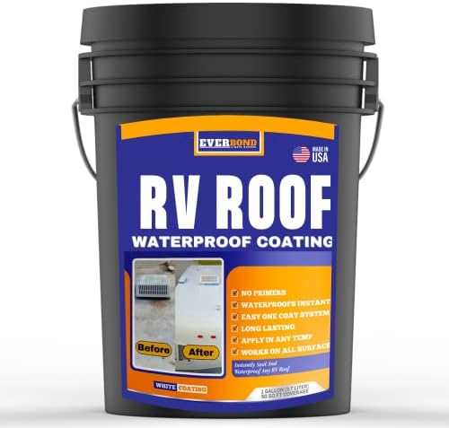 Everbond RV Roof Waterproof Coatings - RV Roof Sealant - Solar Reflective Sealant, for Trailers, Campers, Roof Repairs, and Leak Repairs. Easy to Apply Titanium White 5 Gallon Pail