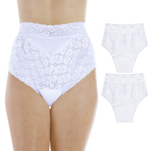 Women's White Lovely Lace Regular Absorbency Incontinence Panties 2X (Fits Hip 45-48