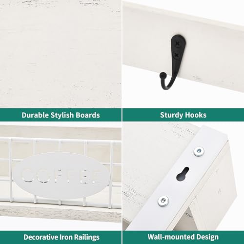 YITAHOME Soporte para tazas montado en la pared con 12 ganchos, estante de almacenamiento de metal con pasamanos, organizador de tazas blanco para cocina, comedor y barra de café - imagen 7