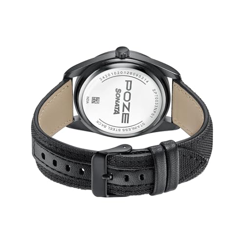 Image of Sonata Poze 9 with Quartz Analog Black /Orange Dial Black Strap Watch for Men - SP70033NP01W