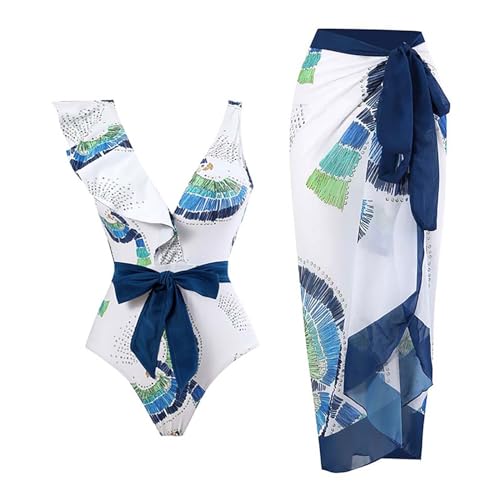 Maillot de bain deux pièces pour femme avec robe bustier rétro imprimée