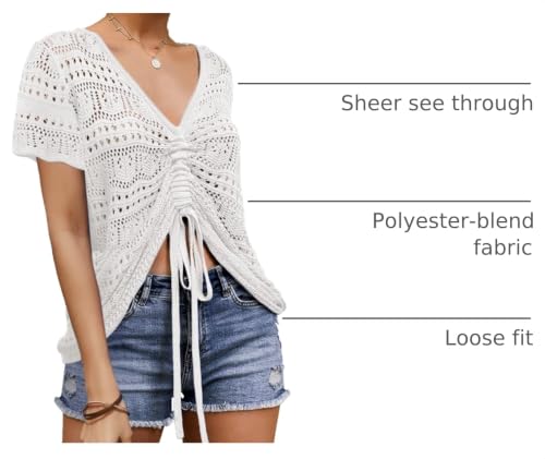 Image of Saodimallsu Womens Boho Off Shoulder Sheer Crop Tops Bell Sleeve Flowy Oversized Crochet Ruched Pullover Sweaters