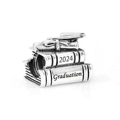 FGT Abalorio de libro de diploma de graduación anual 2024, 2025, 2026, compatible con pulseras Pandora para hija, hermana, graduación, talla única, Cobre Zirconia cúbica, No es una piedra preciosa