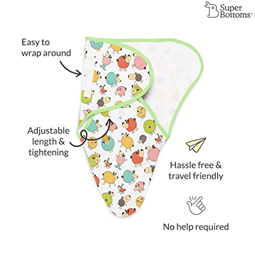 Image of superbottoms Dry Feel Swaddle Wrap for Newborn | SuperDryFeel Layer to Keep Baby Dry | Extra Soft | 100% Cotton | Easy to Wear, Travel-Friendly Wrapper | 0-3 Months, Baby Wrappers | Ba Ba Sheep.