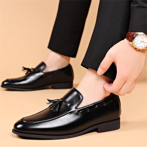 Image of Men's Fashion Tassels Dress Shoes Slip-On Loafers Formal Business Casual Moccasins Driving Leather Shoes