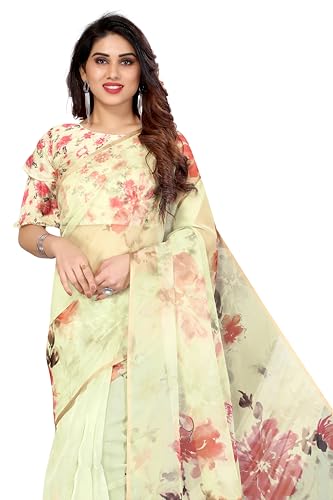 Image of MIRCHI FASHION Women Saree Organza Printed | Traditional Semi-Transparent Festive Sari with Unstitched Blouse Piece
