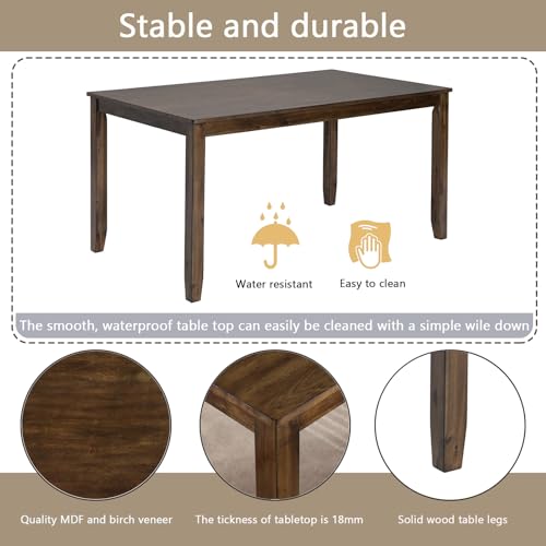 Image of LUMISOL 6 Piece Dining Table Set for 6, Solid Wood Kitchen Table with 4 Chairs and Bench, Farmhouse Dining Table Chair with Bench Set for Kitchen, Living Room, Walnut Grey