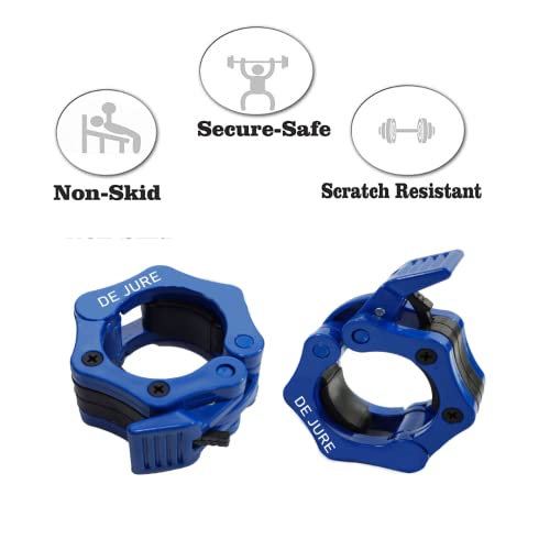 Image of De Jure Fitness Olympic Barbell Collars 2 Inch Pair - Quick Release Locking Design - Heavy Duty ABS Lock-Jaw Barbell Collars for Weightlifting, Powerlifting, CrossFit & Strength Training - Blue