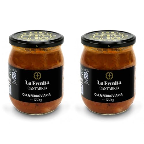 LA ERMITA Olla Ferroviaria de Alubias Rojas con panceta, morcilla y chorizo. Receta tradicional del norte. Sin gluten. Listo para calentar. Tarro 550g (Pack 2 unidades)