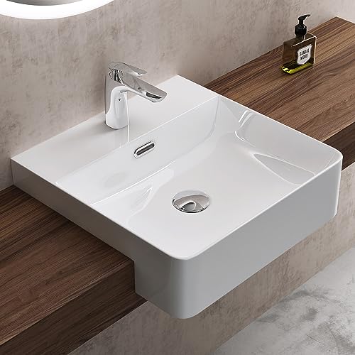 doporro Lavabo à Encastrer Blanc Vasque en Céramique Lave Mains Carré de Qualité pour Salle de Bain 42,5x42,5x12,5cm Brüssel702