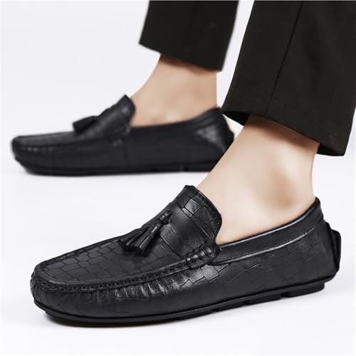 Fashion Loafers for Men Pu Leather Vintage Solid Color Round Toe Non Slip Block Heel Anti-Slip Slip Resistant Wedding Slip On2