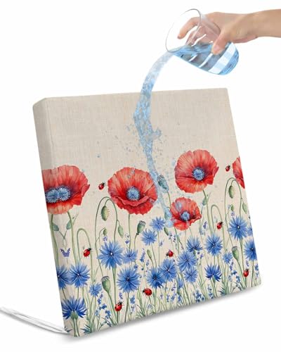 2 Pack Poppy Flowers Waterproof Cushion Covers with Ties, Outdoor Patio Chaise Lounge Chair Seat Cushion Slip Covers Replacement(Only Cover) Red Bluel Independence Day Farmhouse 22