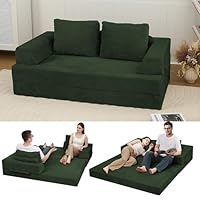 MeMoreCool Boneless Sofa Bett aus Cord – Boden Schlafsofa Convertible Futon mit Kissen, Bequeme Schaumstoff-Matratze, Vielseitige Lounge Cloud Couch für Wohnzimmer & Schlafzimmer, Grün