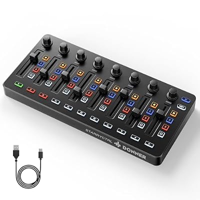 DONNER STARRYCTRL Wireless MIDI Controller, Portable USB MIDI Controller Mixer for DAW with Smart LED Anti-Jump Indicator, 43 Assignable Buttons, 8 Faders and 8 Knobs, Rechargeable Battery, Black