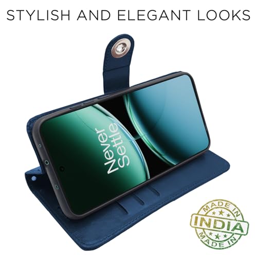 Image of Pikkme Flip Cover Leather Finish | Inside TPU with Card Pockets | Wallet Stand and Shock Proof | Complete Protection Button Flip Case for OnePlus Nord 4 5G (Blue)