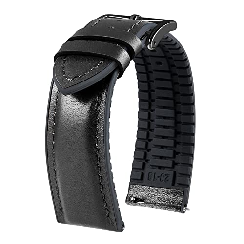 Image of BINLUN Leather Silicone Watch Bands 14mm 16mm 18mm 19mm 20mm 21mm 22mm Quick Release Breathable Micro-Perforated Leather Silicone-Lined Hybrid Watch Straps Silver /Black /Gold Buckle Men Women