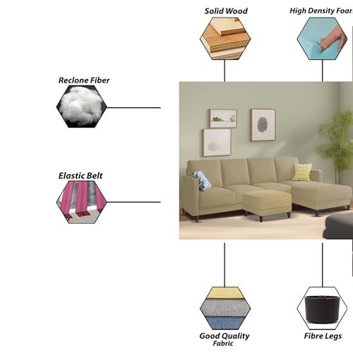 Image of Baloney RHS 6 Seater L Shape Sofa Set with Center Table for Living Room (Cream Fabric) Premium Fabric Sofa
