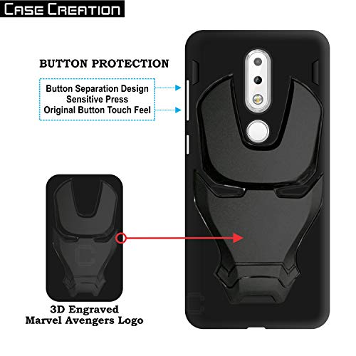Image of COVERLY Official 3D Touch Feel Trending Avengers Logo Mask Soft Rugged Grip Silicone Iron Man Super Power Cartoon Movie Engraved Silicone Matte Back Cover for Nokia 7.1 -Black