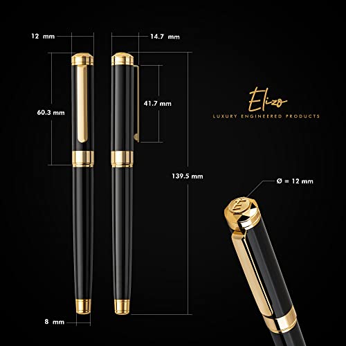 Elizo Luxury Pen Fancy Pens Real 24K Gold Plated Trim Leather Pen Case Nice Pen Gift Set Rollerball Schmidt Ink Refill Cool Pens Best Pens Cute Pens Edc Pen Executive Smooth Writing Pens For Men Women #TOP3