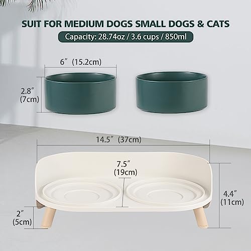 Ahx SK0682-Q-M Elevated Dog Food Water Bowl - Raised Dog Bowls With Stand Non Skid - Double Dog Feeding Bowl Set With Splash Proof Guard - Ceramic Pet Dish thumb #1