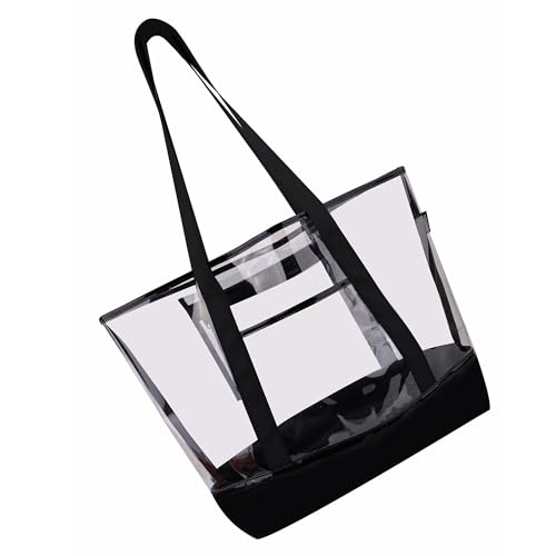 Large Clear Tote Bag, Stadium Approved Tote Bag for Work, Travel, Shopping (With Detachable Zipper Pocket)2