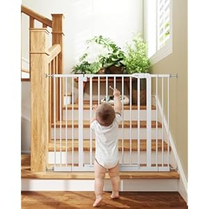 keny 29"-42.5" Baby Gate for Stairs, Auto Close Safety Dog Gate, Pressure Mounted Easy Walk Through Pet Gate for Doorways, Durable Stair Gate, 30" Tall, White keny 29 425 Baby Gate for Stairs Auto Close Safety Dog Gate Pressure Mounted Easy Walk Through Pet Gate for Doorways Durable Stair Gate 30 Tall White
