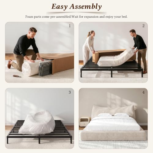Image of Homkdom Cloud Bed Frame 9.4 inch Thick Soft Headboard & Anti-Collision Corner | Cat-Ear Design for Modern Bedroom, 15-Min Easy Assembly for First -Timers, Scratch-Resistant for Pet Owners, Noise-Fee, Queen