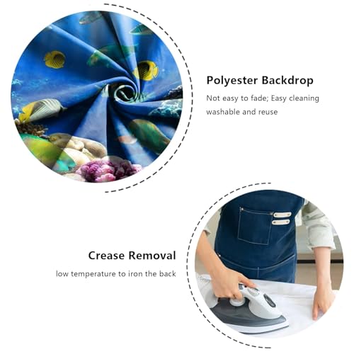 Image of YongFoto Ocean Theme Fish Tank Background 30x12 inch Coral Seaweed Reef Rock Seafloor Tropical Fish Underwater Sea World Polyester Backdrop Reptile Habitat Terrarium Aquarium Background