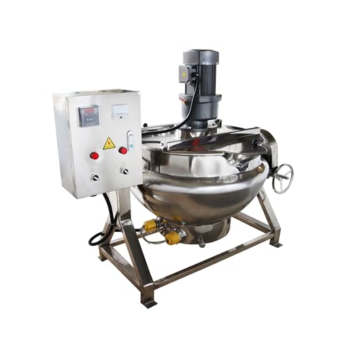 BREVELTION 13.2Gallon/50L Jacketed Kettle Large Electronic Tilting Sugar Jam Gas Boiling Machine Commercial Electric Jacketed Pot with Stirring and Edge Scraping 220V 60HZ Three-phase 750W