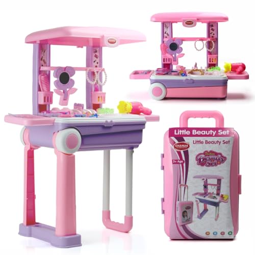 Image of Aditi Toys Beauty Set Suitcase On Wheel, The Ultimate Beauty Set On Wheels for Girls, Makeup Kit is Easy to Clean & Use, Portable Set with 23 Pieces for 3 Years BIS Approved. (Trolley)