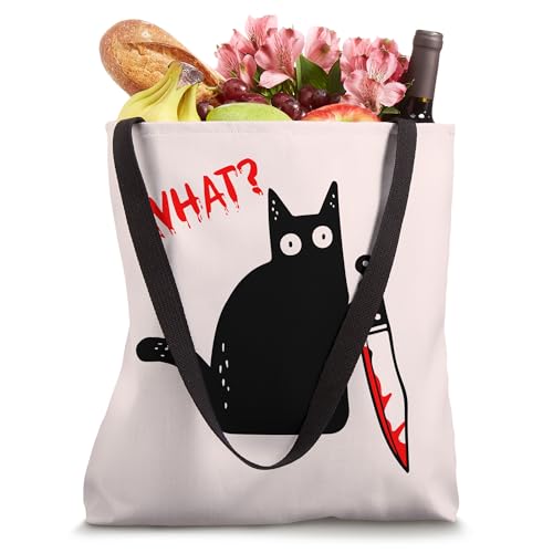 Bolsa Tote Gato Negro Divertido con Cuchillo miniatura 4