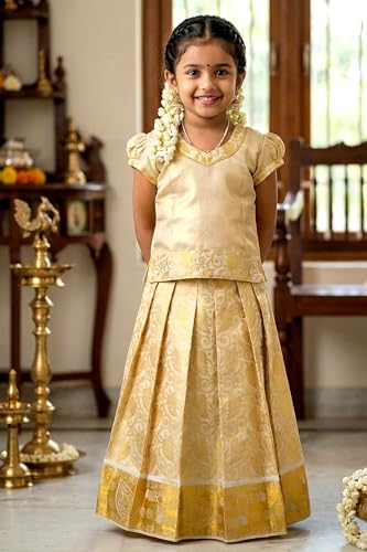 Image of Chandrakala Lehanga Pattu Pavadai For Girls Kids South Indian Dress, (KL115-P)