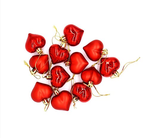 Parthan 12Pcs Christmas Tree Love Pendant Balls - 4.5Cm Heart Shape Hanging Valentine's Day Ornaments For Wedding Halloween Party Decoration (12Pcs Red Color Balls) #TOP5