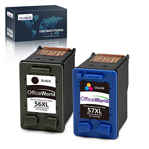 OfficeWorld Remanufacturé HP 56XL/57XL Cartouches d'encre(1 Noir, 1 Tri-couleur) Compatible pour HP Deskjet 9680gp 5150 5550 450CBi 450Ci HP Officejet 4212 4215 5615 HP PSC 1210 1215 1315 2105