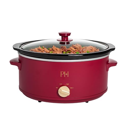 Paris Hilton 6-Quart Manual Slow Cooker, Features Three Settings (Low, High, Warm), Naturally Nonstick and Dishwasher Safe Stoneware Insert, Family Sized Capacity, Berry