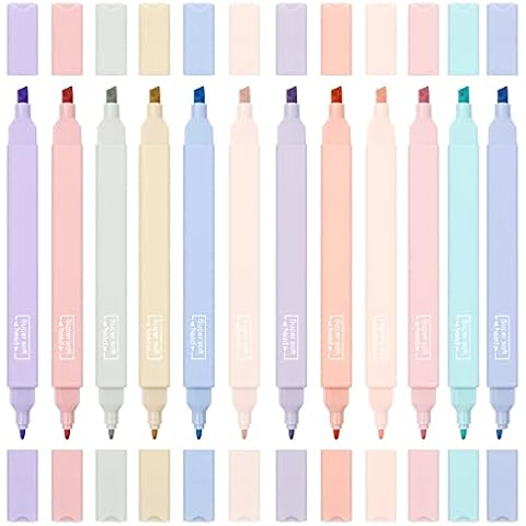 JOYSKY 12 Pcs Cute Highlighters Pens Aesthetic Highlighter Pastel Mild Assorted Colors Dual Chisel Tips No Bleed Quick Dry Square Markers for School Office Stationary Note Taking Supplies Cover