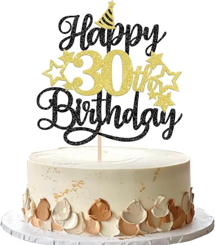 Image of Confetti! Glittering 30th Birthday Cake Topper with Star Hat - Cheers to 30 Years! Fabulous Cake Decorations for Adults 30th Birthday & Anniversary Party Supply