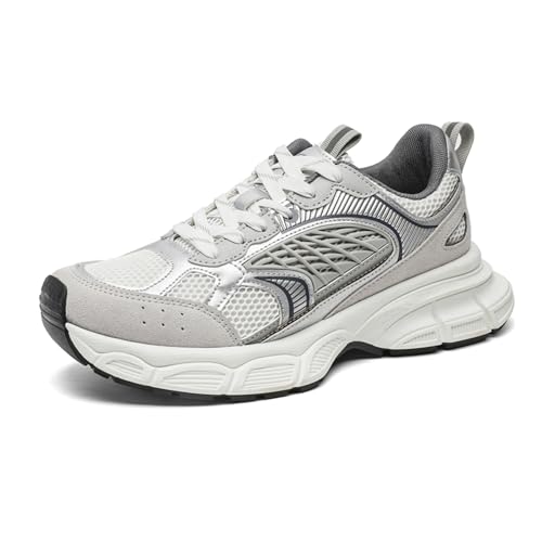 Men's Fashion Chunky Platform Lace-Up Mesh Sneakers Casual Lightweight Round Toe Autumn Trainers Walking Travel Dad Shoes