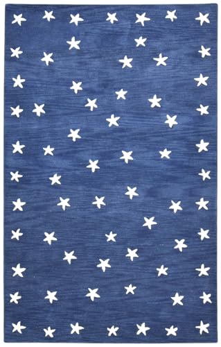 CSILLA HOUSE Handmade Star Pattern Rectangular Rug 4x6 Blue