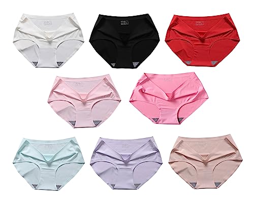 Image of ( Multicolour Seamless Panties for Women Super Combed Cotton Hipster Printed Panties No Show Mid Waist Briefs Hipster Underwear for Women Ice Silk Invisible Seamless Panties